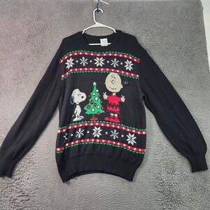 Peanuts Snoopy Charlie Brown Christmas Sweater Black 2XL Ugly Holiday Knit